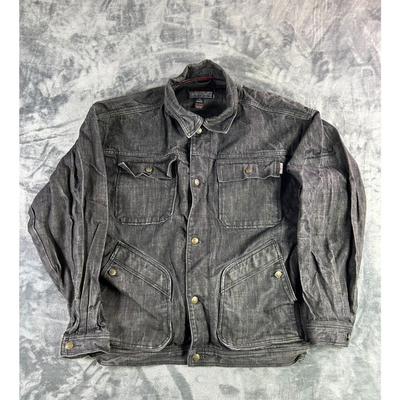 Vintage FUBU Denim Workwear Jacket Black XXL Utility Streetwear Hip-Hop Style - Picture 1 of 10